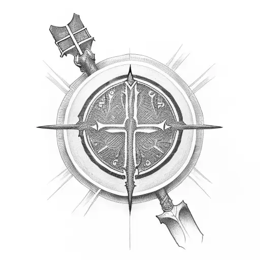 Jesus cross with sword and shield tattoo design idea