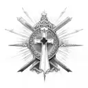 Jesus cross with sword and shield tattoo design idea