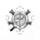 Jesus cross with sword and shield tattoo design idea