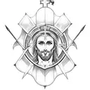 Jesus cross with sword and shield tattoo design idea