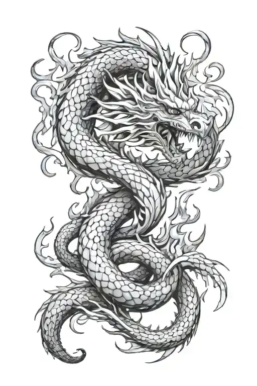 Hydra dragon surrounded by flames tattoo design idea
