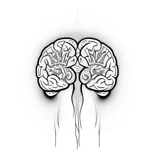 symmetrical brain emanating electrical sparks growing roots downards to a human heart tattoo design idea