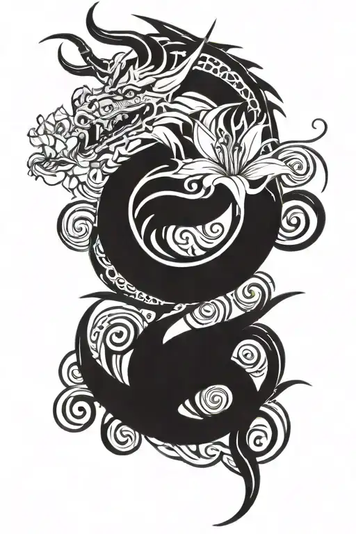 dragon and lily flower tattoo design idea