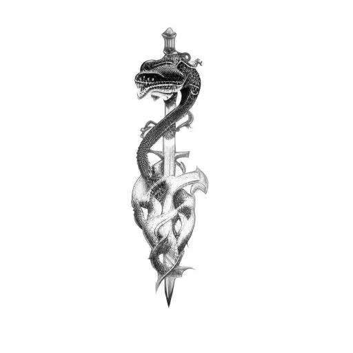 a sword and a heart Snake tattoo design idea