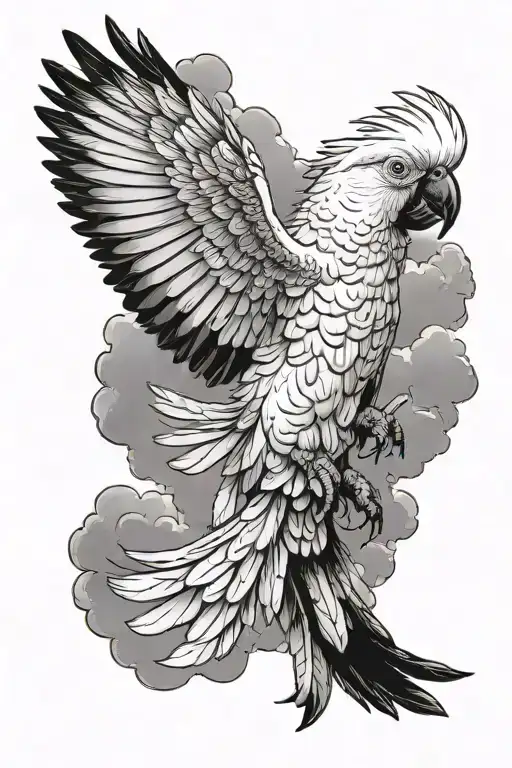 clouds and cockatoo  tattoo design idea