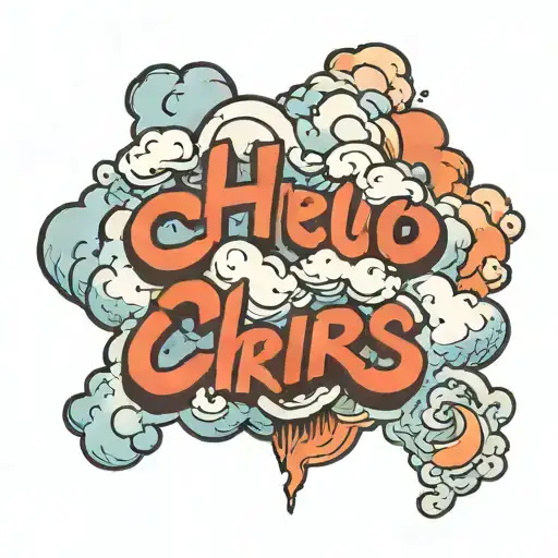 Cloud background with the name“CHRIS” inside the clouds unshaded. tattoo design idea
