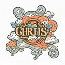 Cloud background with the name“CHRIS” inside the clouds unshaded. tattoo design idea