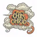 Cloud background with the name“CHRIS” inside the clouds unshaded. tattoo design idea