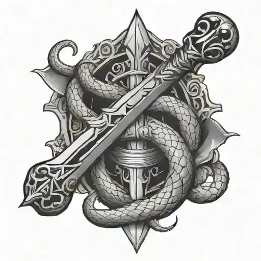 sword and snakes tattoo design idea