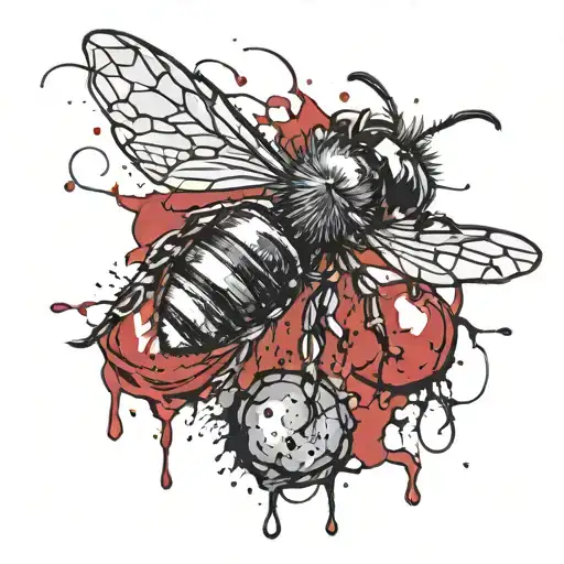 evil bees swarming a rotten apple tattoo design idea