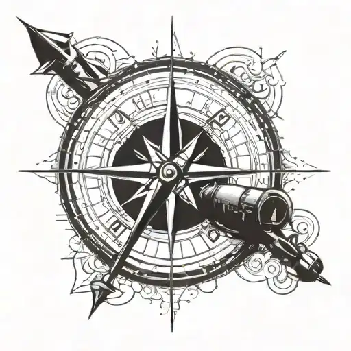 A detailed compass design with a twist incorporating elements of formula 1 race cars tattoo design idea