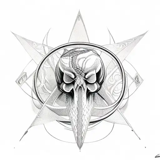 Alchemy-inspired snake wrapped around a skull with a crescent moon in the background tattoo design idea