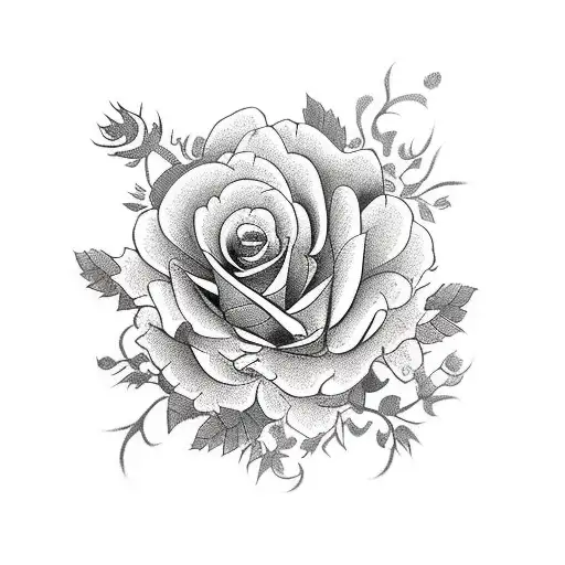 a bouquet of roses, galardas, chrysanthemums, and basil tattoo design idea