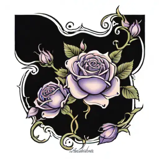 Purple roses going around the B of the word Breathe tattoo design idea