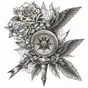 compass flowers arrow nature soaring bird old map tattoo design idea