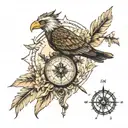 compass feather arrow nature eagle old map tattoo design idea