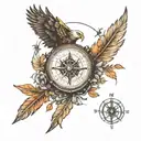 compass feather arrow nature eagle old map tattoo design idea