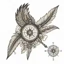 compass feather arrow nature eagle old map tattoo design idea