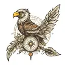compass feather arrow nature eagle old map tattoo design idea
