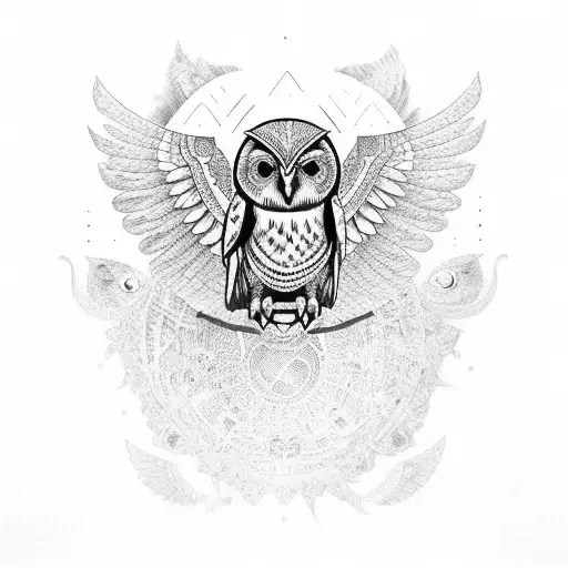 owl with widespread wings Polynesian style tattoo design idea