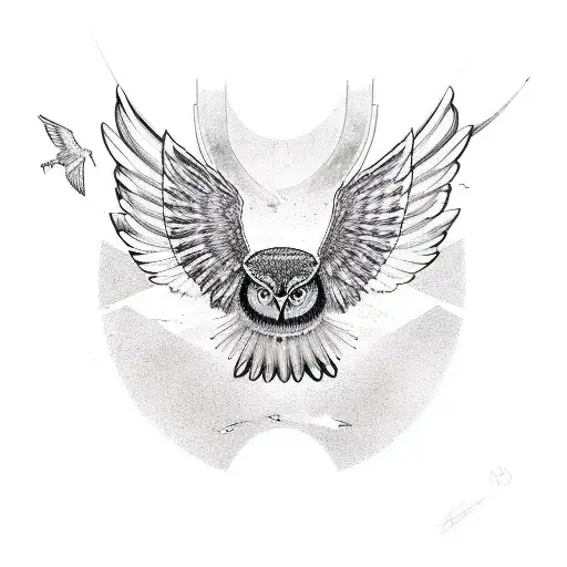 owl with widespread wings Polynesian style tattoo design idea