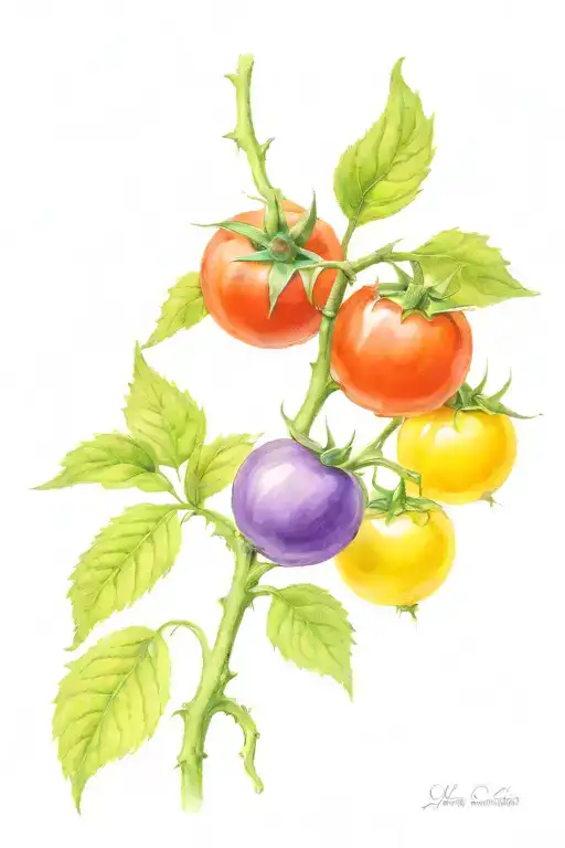 heirloom tomato plant two cloroed tomatoes tattoo design idea
