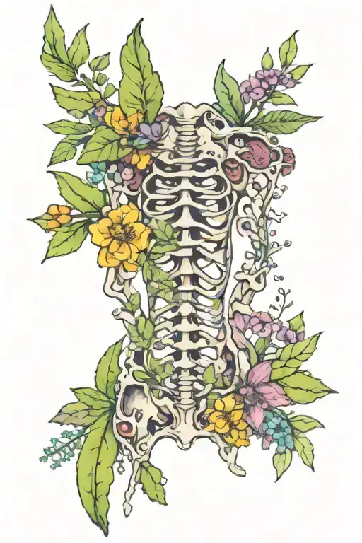 herbs vertebrae crystals tattoo design idea