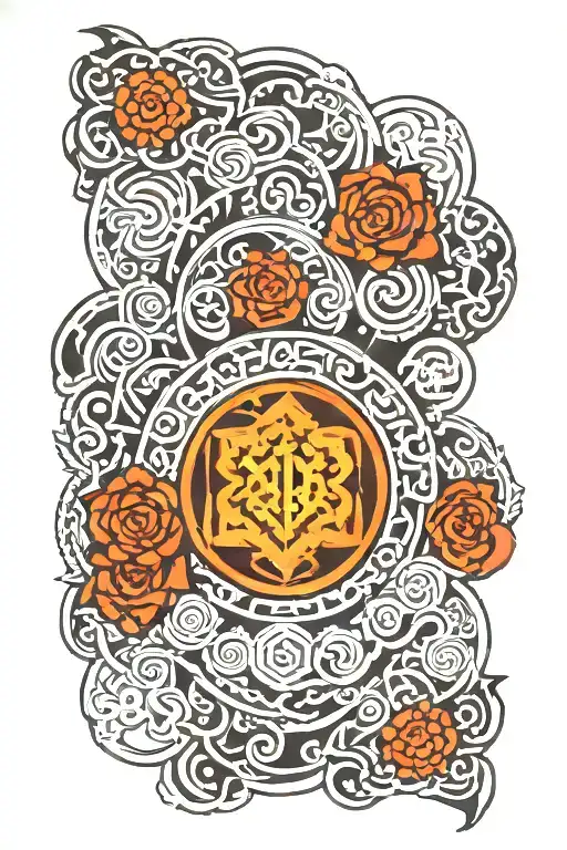 Buddhist dhamma chakra with endless knot of wisdom  tattoo design idea