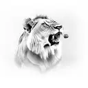A lioness roaring into a microphone tattoo design idea