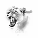 A lioness roaring into a microphone tattoo design idea