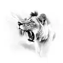 A lioness roaring into a microphone tattoo design idea