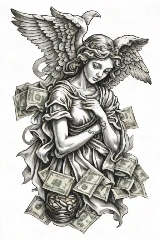 angel obsessed of money tattoo design idea