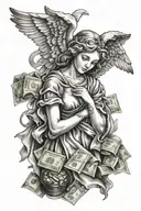 angel obsessed of money tattoo design idea