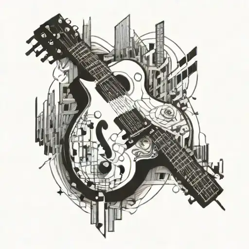 Guitar with stock market graphs intertwined tattoo design idea