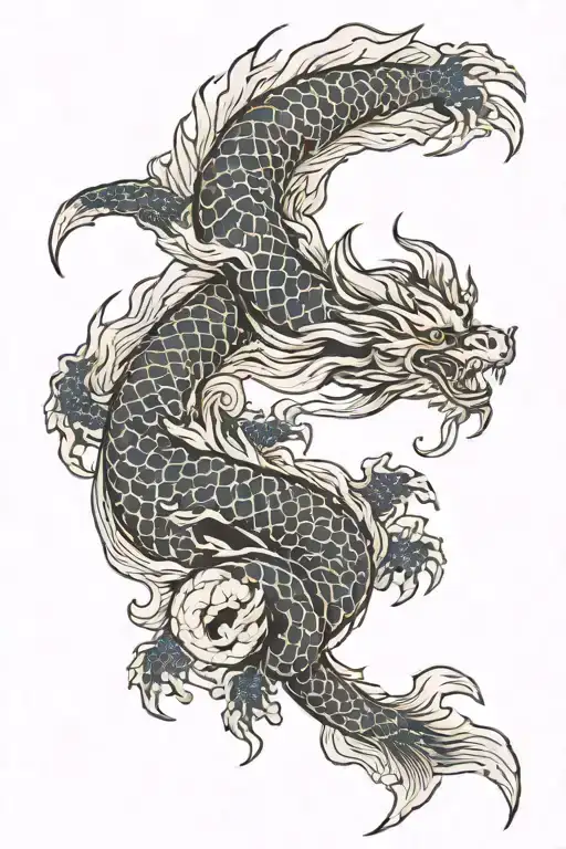 A mythical dragon intertwined with a koi fish, symbolizing strength and transformation tattoo design idea