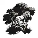 Lion standing on a cliff with a pecan tree behind it tattoo design idea