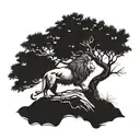 Lion standing on a cliff with a pecan tree behind it tattoo design idea