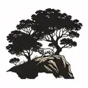 Lion standing on a cliff with a pecan tree behind it tattoo design idea