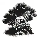 Lion standing on a cliff with a pecan tree behind it tattoo design idea