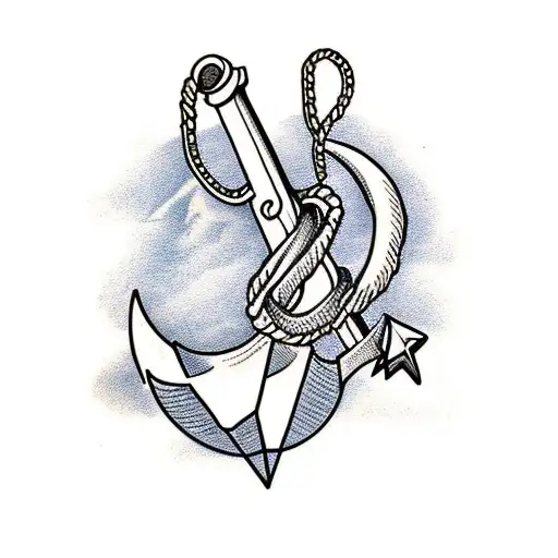 Mountains, rope, anchor, arm sleeve tattoo design idea