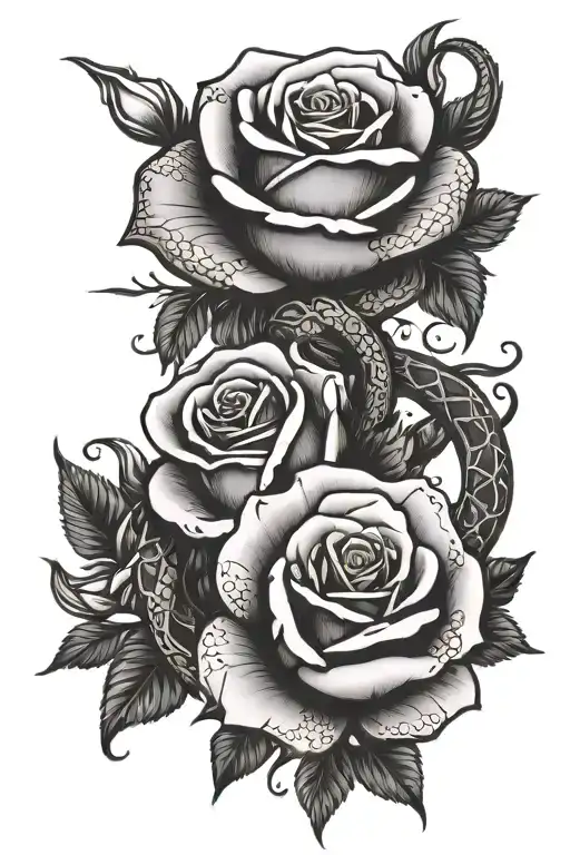 Rose and snake wrapped tattoo design idea