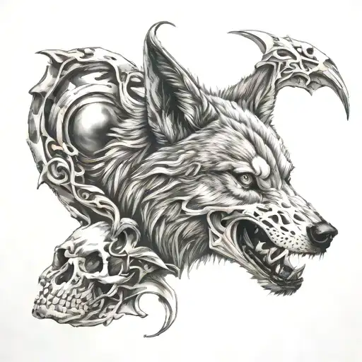 Wolf and skull tattoo design idea