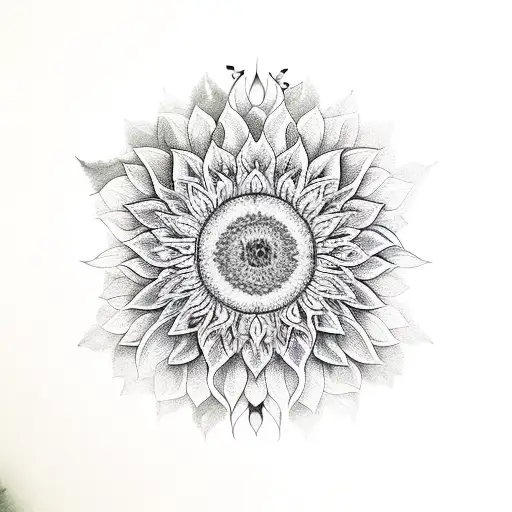 sunflower mandala raven and moths  tattoo design idea