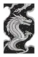 A dragon in the likeness of the movie Dragon Heart looks up at the stars with a serious sad expression. tattoo design idea
