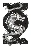 A dragon in the likeness of the movie Dragon Heart looks up at the stars with a serious sad expression. tattoo design idea