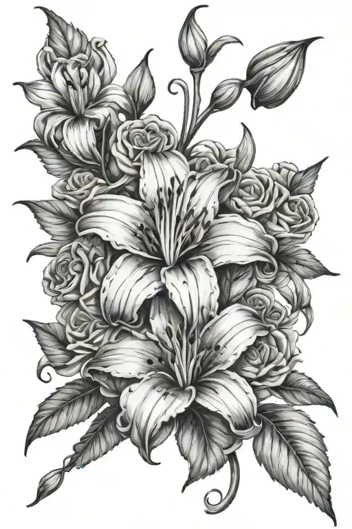daylily and roses tattoo design idea