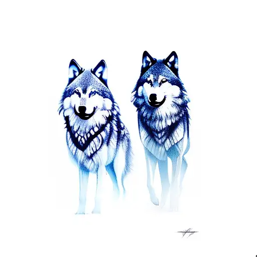 2 Norwegian wolves and trees tattoo design idea