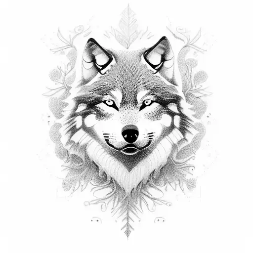 2 Norwegian wolves and trees tattoo design idea