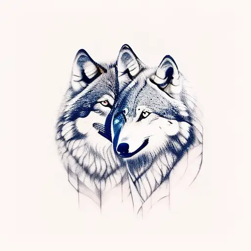 2 Norwegian wolves and trees tattoo design idea