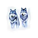 2 Norwegian wolves and trees tattoo design idea